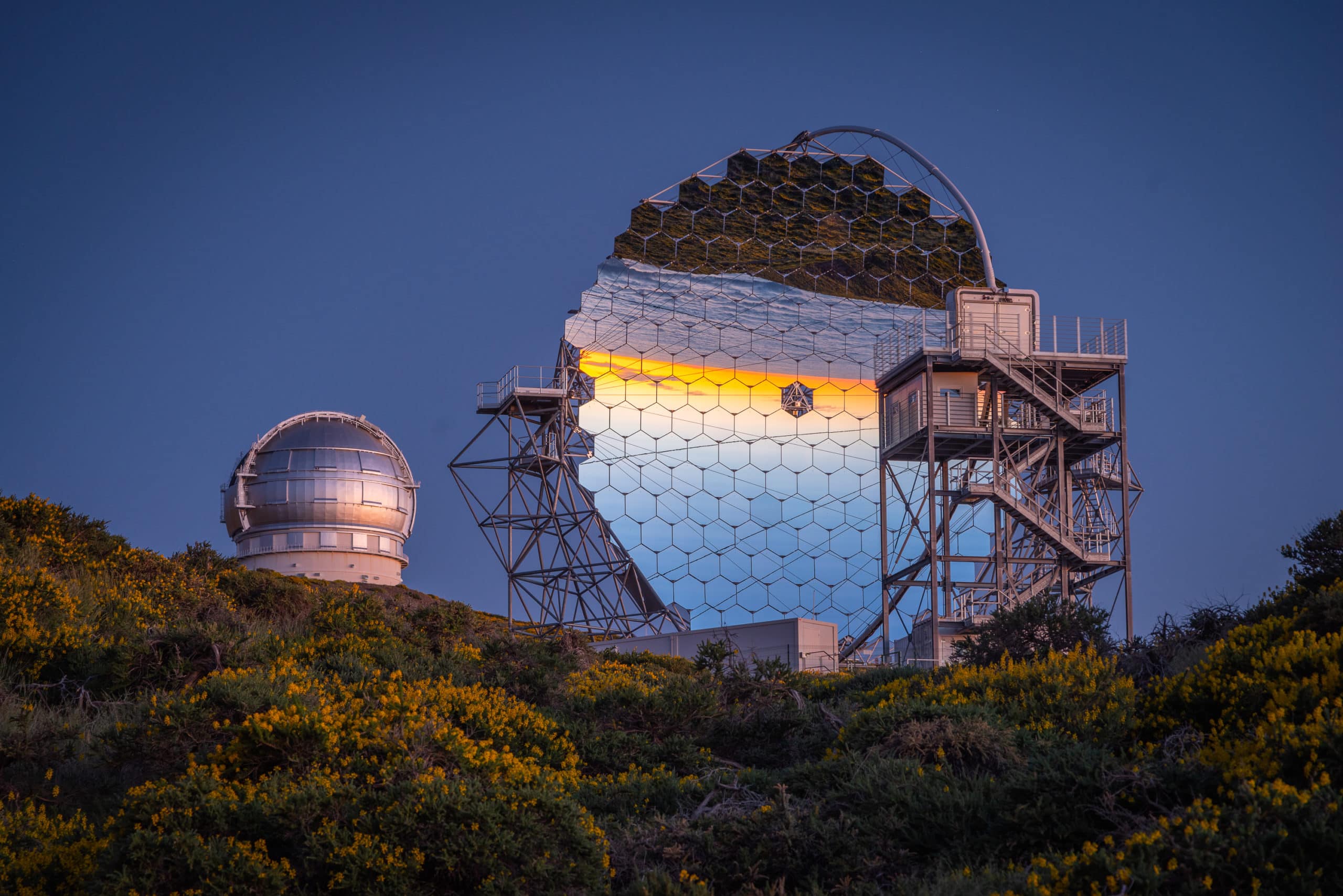Sunset at the MAGIC telescope, Roque de los Muchachos Observatory, La Palma, Canary Islands