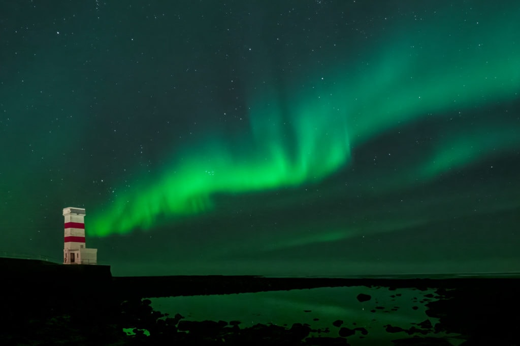 Garður Old Lighthouse with Aurora