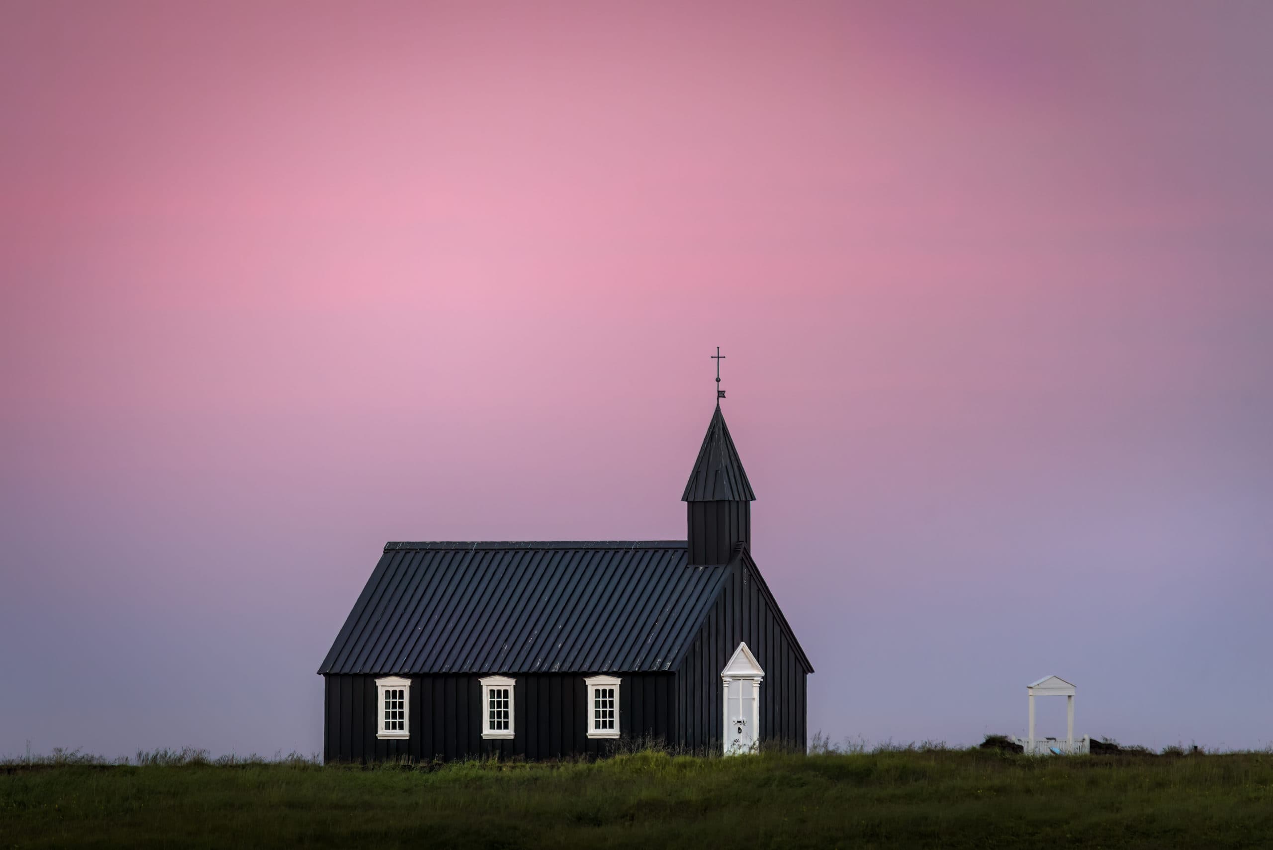 Búðakirkja, Black church, sunset, Iceland