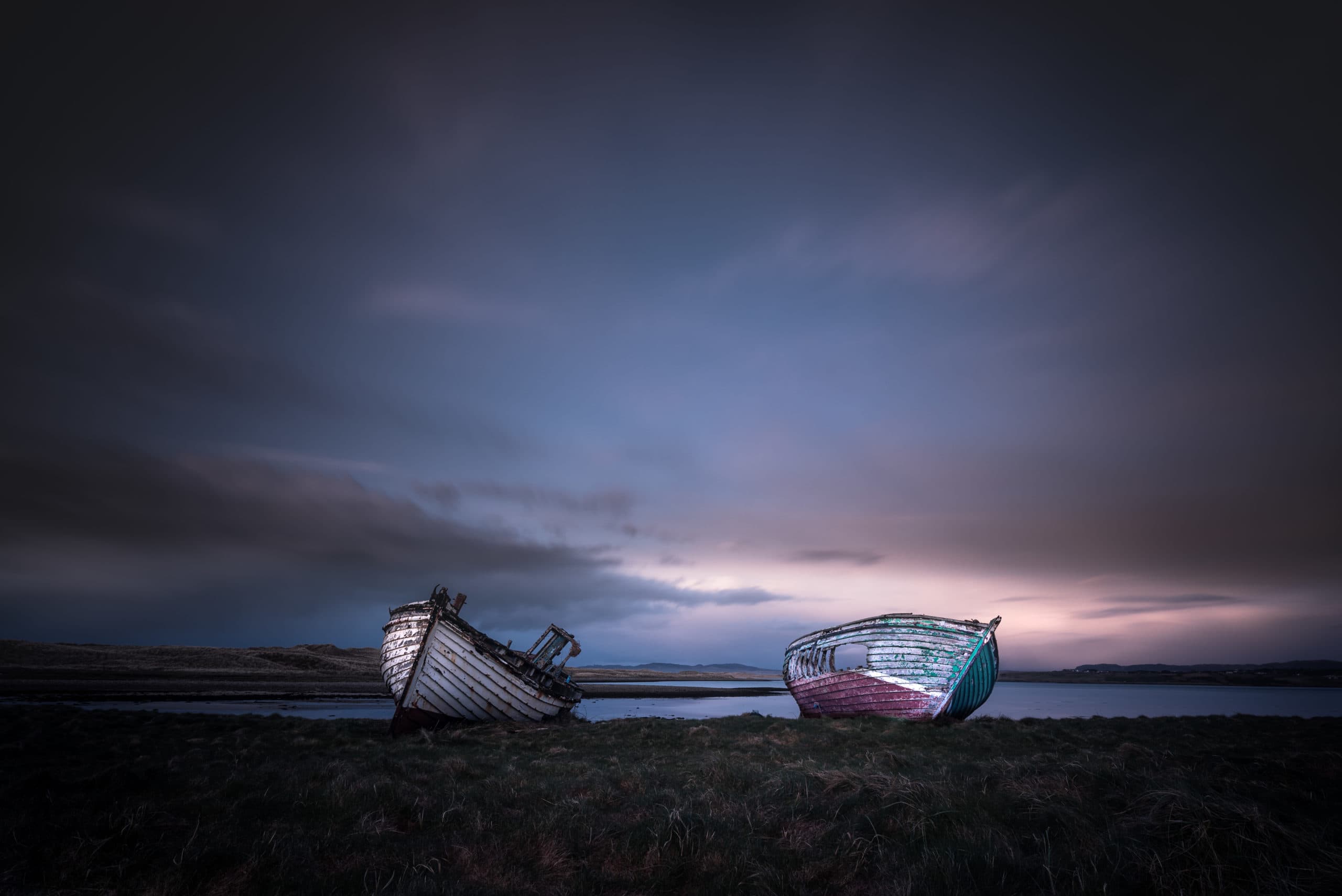 Magheroarty old fishing boats at sunrise, Donegal, Ireland