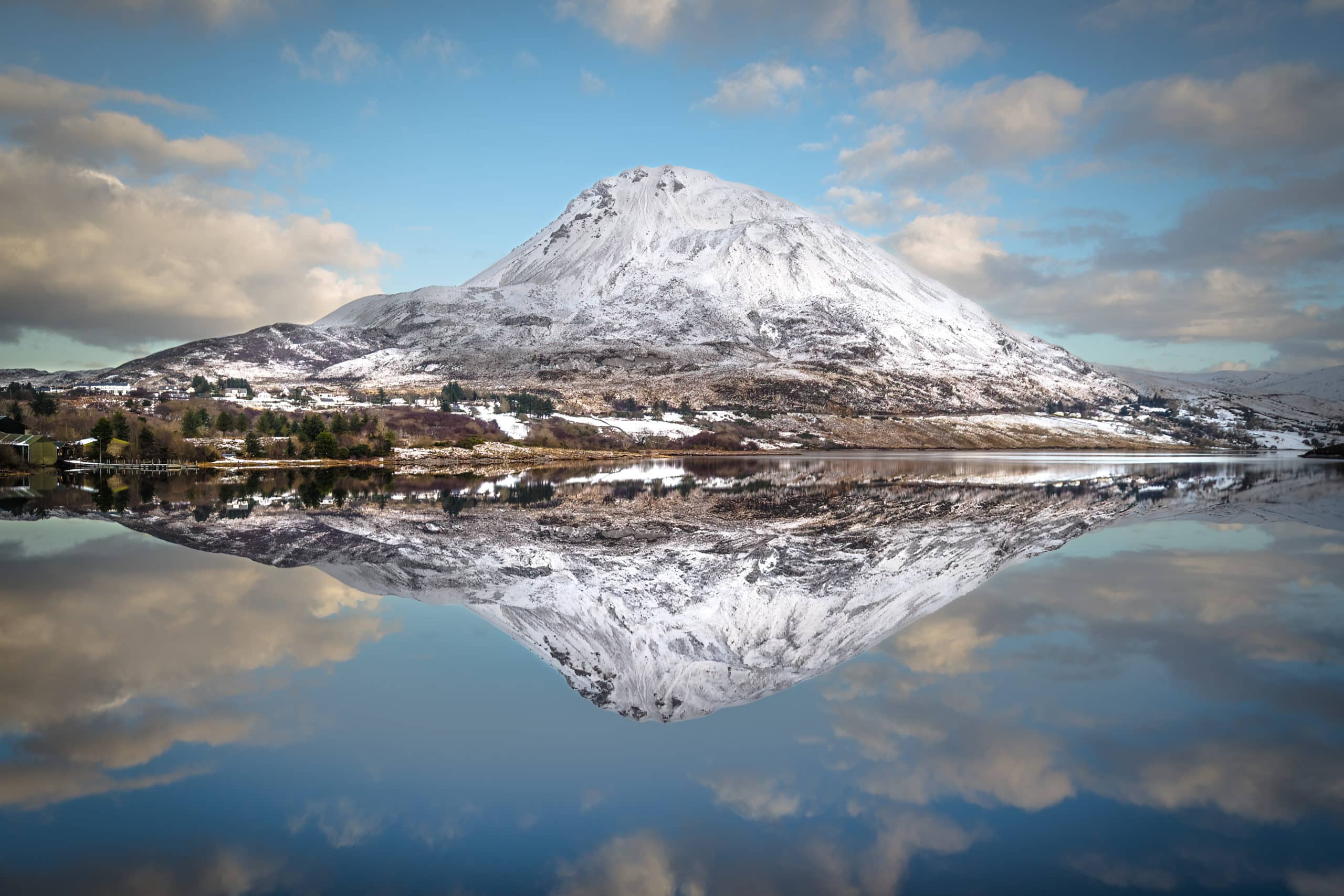 Reflections of snowy Errigal, Donegal, Ireland